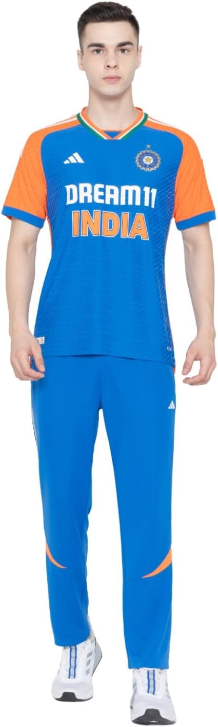 adidas FW24 India Cricket T20 International Jersey (US, Alpha, Small, Regular, Regular, Dark Blue/True Orange)