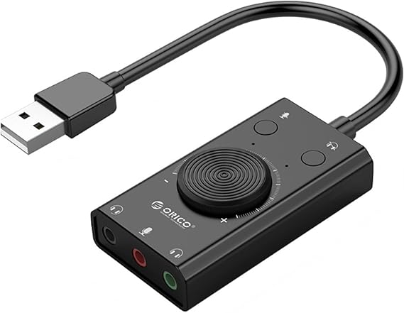 Docooler External Sound Card, USB Audio Adapter External Stereo Sound Card with Microphone Jack & 3.5mm Headphone, Sound Card with Volume Control, USB Multifunction Drive for PC, Laptop - Black