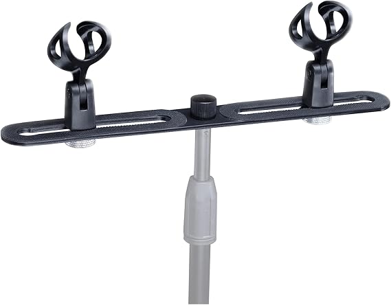 double mic holder Stereo bar Array Spacing Microphone Mount Holds 2 Mics XY and ortf Mic T-Bar Bracket, Fits 3/8" and 5/8" dual Mic Stands with Included Adapter