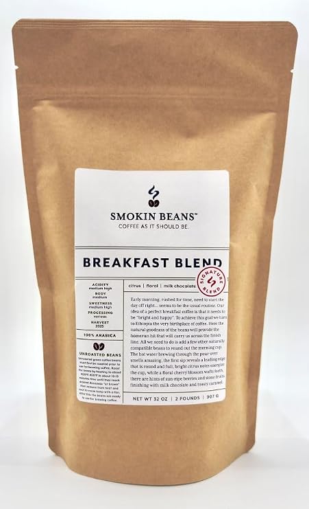 2-Pound Breakfast Blend, Unroasted Green Arabica Coffee Beans, Fresh Current Crop Specialty Grade, Roast the Beans Yourself at Home on Your Roasting Equipment Prior to Using for Brewing Coffee