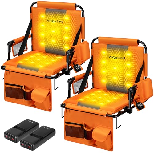 VIVOHOME 35W Padded Heating Stadium Seats with 20000mAh Power Bank, 2 Pack Heated Bleacher Chairs with Back Support, 3 Levels of Heat, Comfortable for Various Sports Events