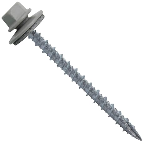 10 x 2-1/2" ABC Gray Metal Roofing Screws - Hex Washer Head- Self-Starting/Tapping - EPDM Washer. 1 x 250 Count Bag - 250 Screws