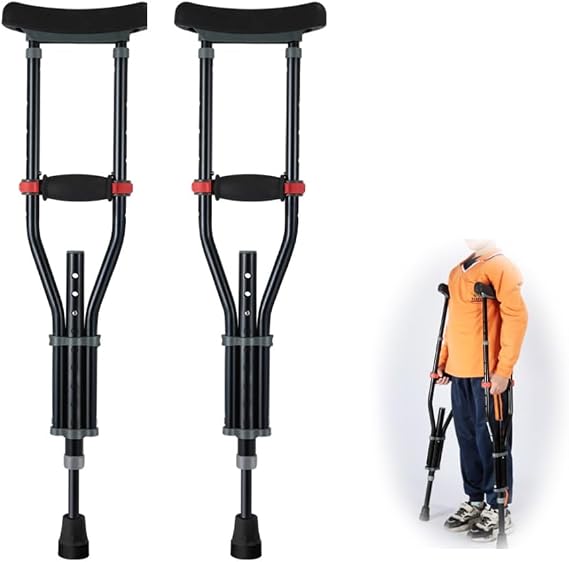 Kids Underarm Crutches, Youth Aluminum Crutches, Medical Walking Stick, Height Adjustable 2'3"-3'4", Lightweight, Fracture Rehabilitation Exercises