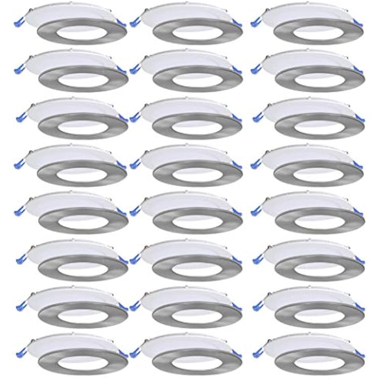 Nadair SL6-1125-24WH3KBN 24 Pack 6 Ic Rated Dimmable Ultra Recessed Junction Box, 12W, 1000 Lumens, 3000K Warm, White & Brushed Finish LED Slim Panel Light, Round, White and Brushed Nickel