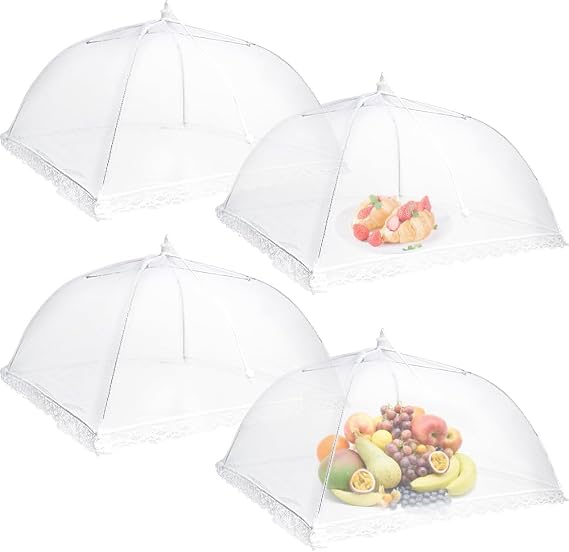 4 Pack Mesh Food Covers, Large and Tall 17x17 Pop-Up Encrypted Plate Serving Tents Reusable Collapsible Umbrella for Outdoors, Parties, Picnics, BBQ