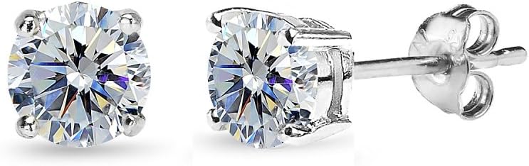 Sterling Silver Birthstone Crystal Solitaire Stud Earrings for Women and Men