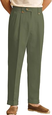 Mens Summer Linen Blend Dress Pants Vintage Modern Fit Suit Linen Pants Lounge Trousers