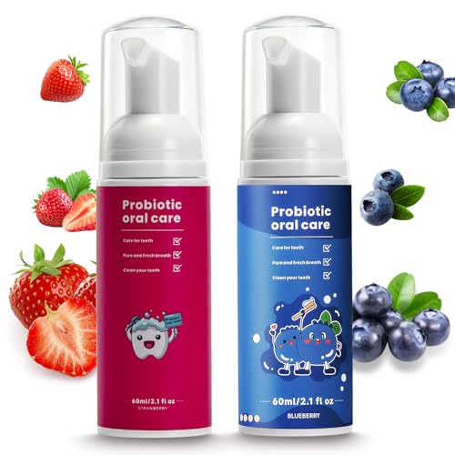 Kids Foam Fluoride Free Toothpaste Mix Mint Flavor, Toddler Natural Teeth Deep Cleaning Toothpaste for U Shaped Toothbrush-StrawberryBlueberry