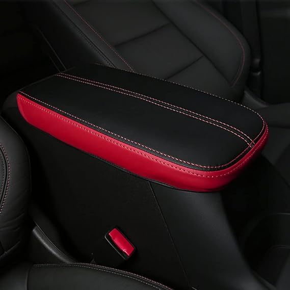 LEXLEY for GMC 2018 2019 2020 2021 2022 2023 2024 2025 Terrain Accessories Front Armrest Box Cover Center Console Pad Waterproof Anti-Scratch Leather Protector Covers-Black+Red (4345)