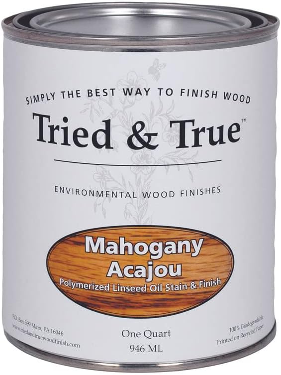 Tried & True Mahogany Stain & Finish, Quart | Linseed Oil Natural Wood Stain, Perfect for Home Improvement, Furniture, Kitchen Wood Projects, Pigmented Danish Oil