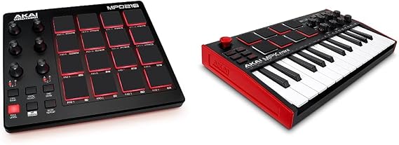 AKAI Professional MPD218 - MIDI pad controller/drum pad machine/beat maker with 16 pads, assignable controls, production software included & MPK Mini– 25 Key USB MIDI Keyboard Controller