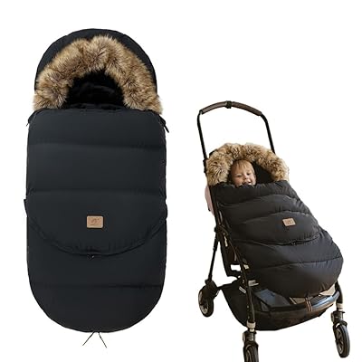 Fairy Baby Winter Cold Universal Stroller Bunting Bag for Baby Toddler-Waterproof Windproof Car Seat Cover Stroller Footmuff - Dog Outdoor Sleeping Bag with Oversized Fur Collar Black