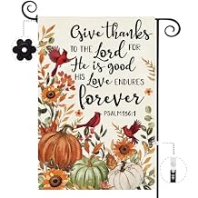 Baccessor Fall Pumpkin Garden Flag Double Sided 12.5x18 Inch, Autumn Thanksgiving Cardinal Give Thanks to The Lord Flag Seasonal Farmhouse Holiday Yard Outdoor Outside Decoration