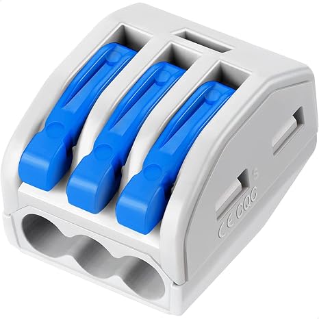 50 Pcs Wire Connector 222-413, Compact Splicing Connectors for Solid Stranded Flexible Wires (3 Conductor-Blue)