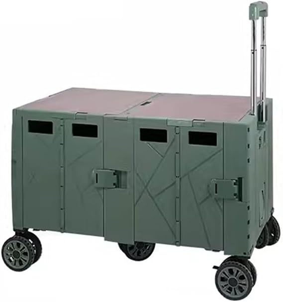 Rolling Crate Grocery Cart On Wheels 140L Large Capacity Hand Crate, Outdoor Camping Utility Cart, Portable Folding Shopping Cart, Can Be Used As A Dining Table (Color : Green, Size : 140L)