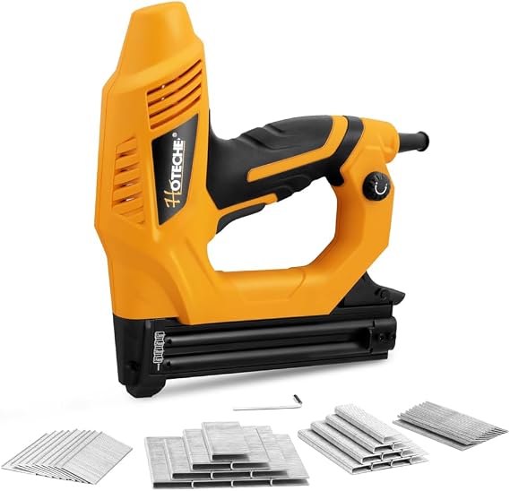 Hoteche 18GA 2-in-1 Electric Brad Nailer/Stapler 19/32-Inch to 1-1/4 Inch Staple Gun Power Adjustable Nail Gun with 2000Pcs Brad Nails& Staples for Home Upholstery and Woodworking