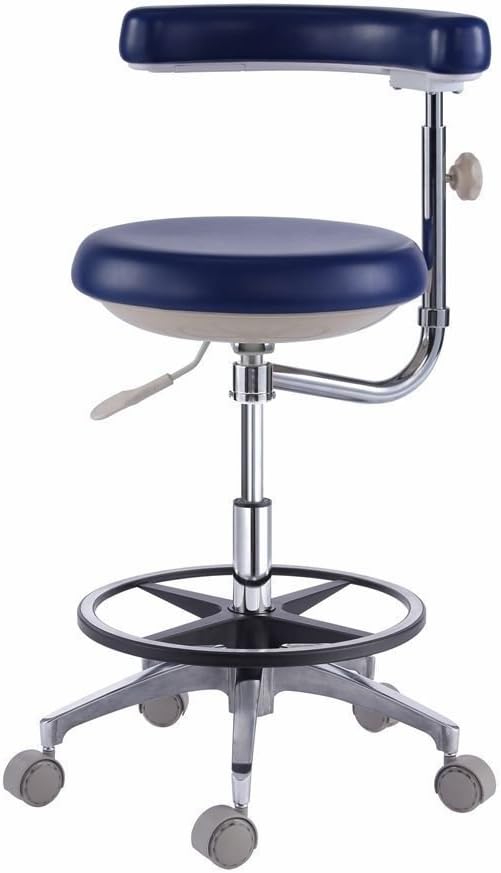 Medical Luxury Dentist's Mobile Chair Doctor's Stools with Backrest Armrest PU (Blue)