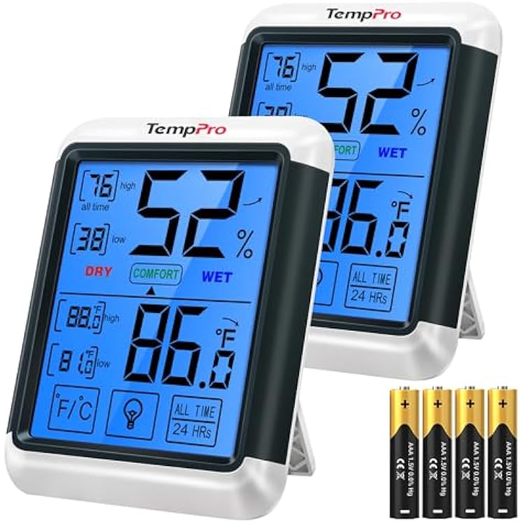 TempPro TP55 Digital Indoor Hygrometer Thermometer, 4-Inch TemperatureHumidity Monitor with Touchscreen and Backlit, Room ThermometerHumidity Meter for House Home Greenhouse Previously ThermoPro
