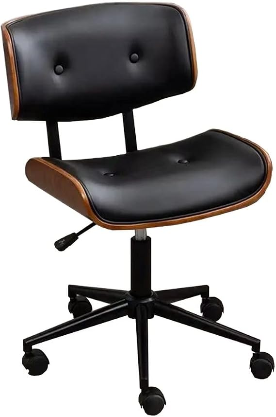 Home Swivel Office Chair Desk Chair with Wheels,Padded Seat Armless Office Desk Chair with Wheels,Wood Vanity Chair,Height Adjustable Computer Task Chair,Black