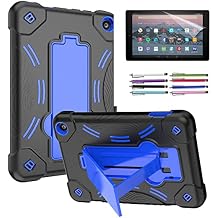 Epicgadget Case for Amazon Fire 7 Tablet (12th Generation, 2022 Released) - Heavy Duty Hybrid Case Cover with Kickstand + 1 Screen Protector and 1 Stylus (Black/Blue)