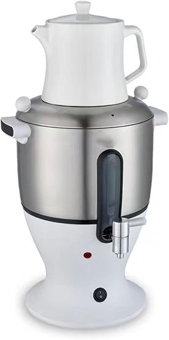 Tea Maker,Electric Samovar,Stainless Steel Double Pot,with Keep Warm Function,Fast Heating,Easy to Use,for Office,Home (White)