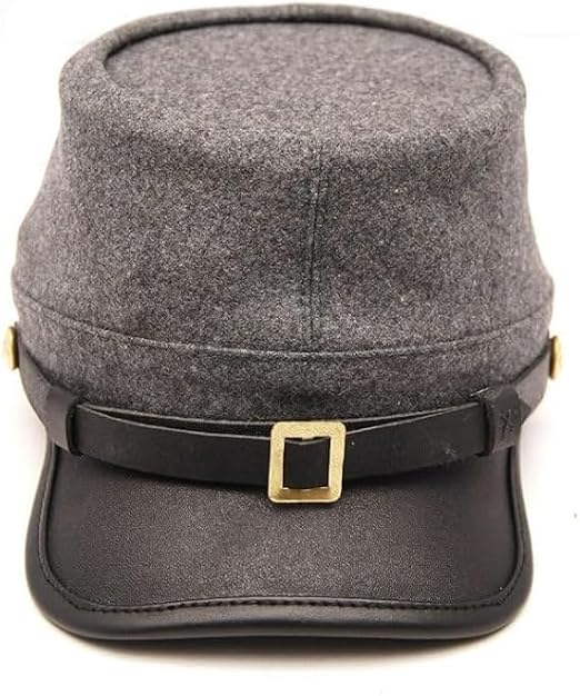 Civil War Kepi Curved Leather Peak Kepi Plain Kepi Hat Grey Captain kepi | Solider Army Kepi | Military kepi