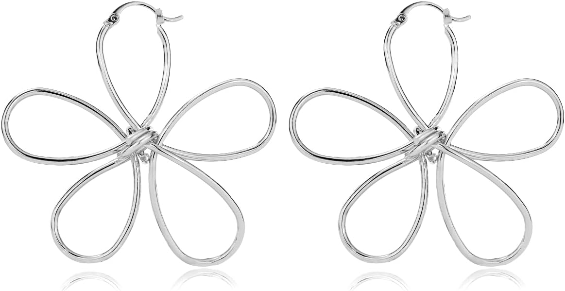 KELMALL 14K Gold Plated Large Flower Statement Earrings for Women Big Floral Leaf Wing Design, Hypoallergenic Dangle Drop Piercing Earrings