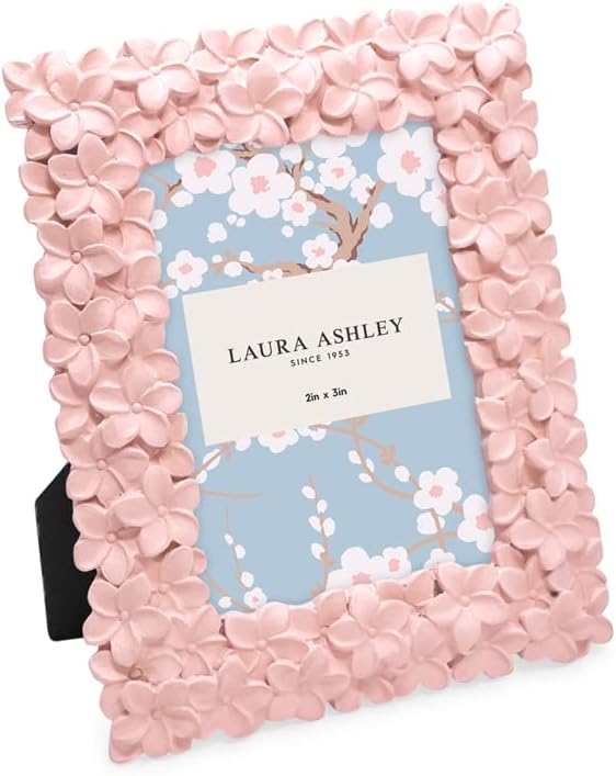 Laura Ashley 2x3 Pink Flower Textured Hand-Crafted Picture Frame w/Easel