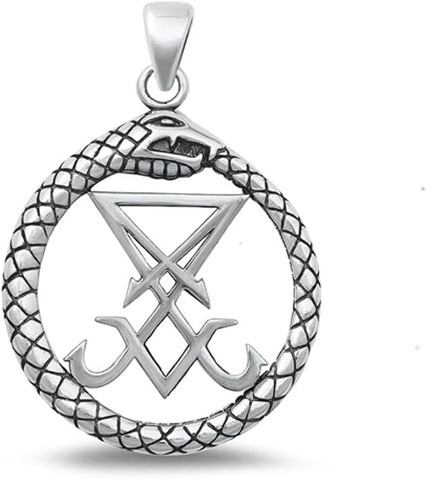 Sterling Silver Oxidized Seal of Satan Lucifer Sigil Snake Pendant .925 New
