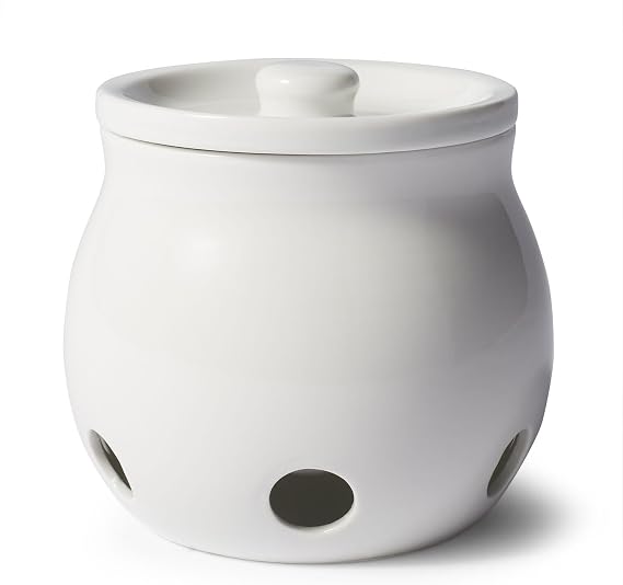 Sur La Table Porcelain Garlic Keeper, Vented White Lidded Jar for Keeping Fresh Garlic Ready on the Counter