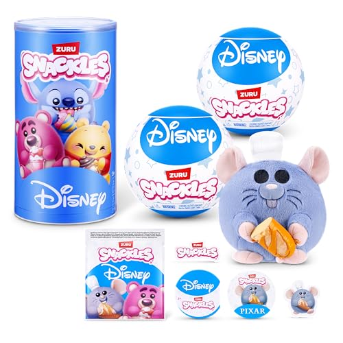 Snackles Disney 5-Inch Plush Toy 2 Pack by ZURU Ultra-Soft Mini Stuffed Animal with Snack Accessory, Collectible Cuddly Plush for Kids, Tweens, and Disney Fans Ages 3
