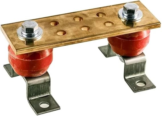 6" Copper Wall Mounted Ground Bar Kit - Electrical Ground Bar with Mounting Brackets - Copper Grounding Busbar Bar Kit with 2.5kV Insulators