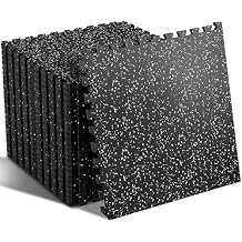 SUPERJARE 0.56'' Thick 12 Pcs 48 Sq Ft Rubber Top Exercise Equipment Mats, High Density EVA Foam Mats with Rubber Top, Interlocking Gym Flooring for Home Gym, Protective Workout Mat, Black/Grey