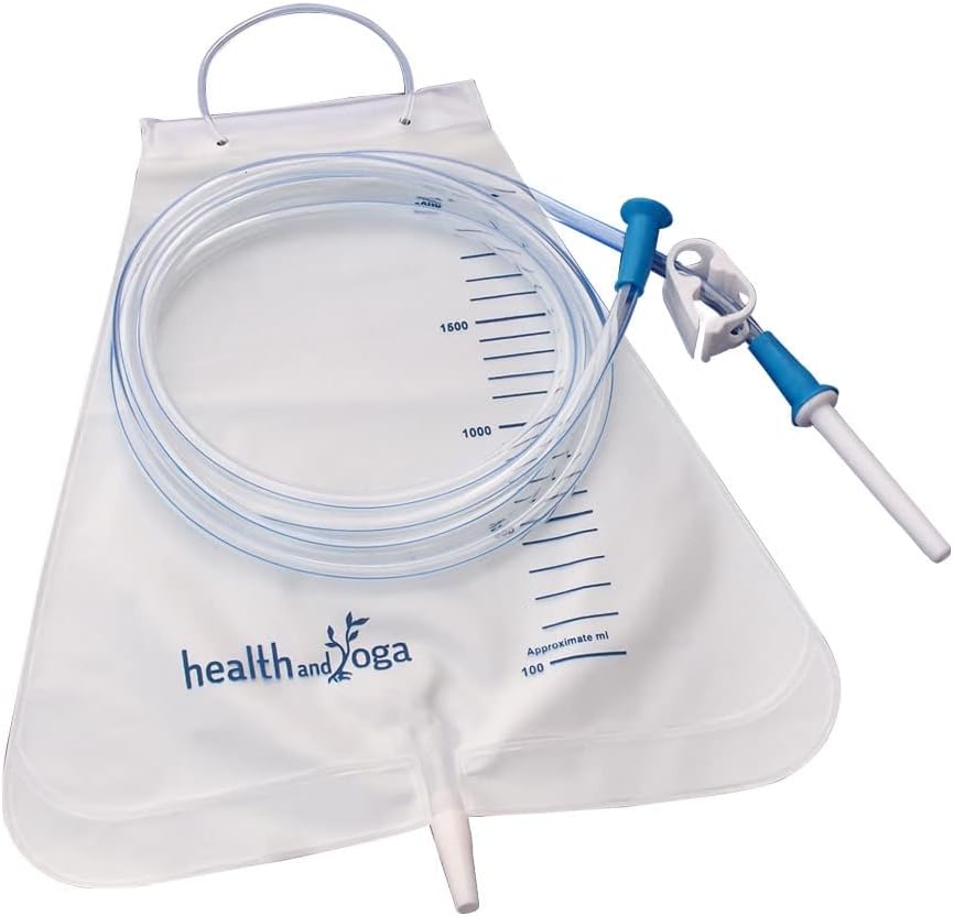 HealthAndYoga™ MovNFlo Super Economical Enema Bag Kit 2 Quart - BPA and Latex Free - Foldable and Compact - Travel Compatible for Fleet Enema Anal Douche 1 Piece