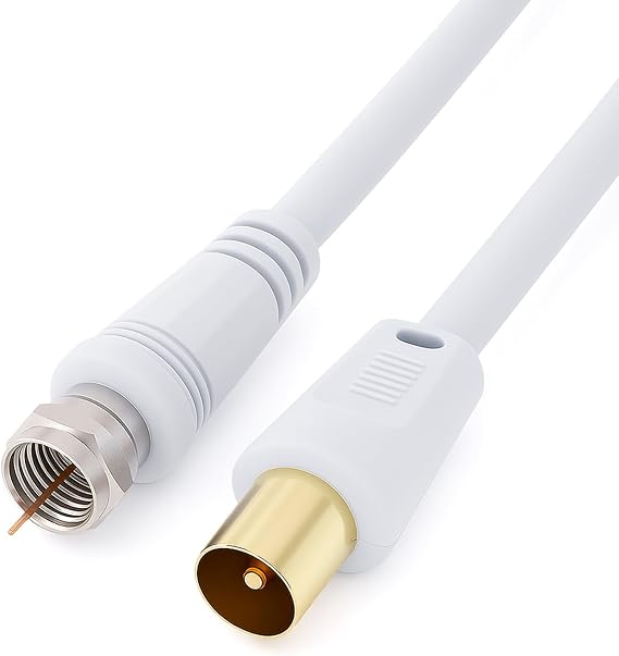 Coaxial Aerial F Connector Male Plug to RF M-Male Cable for Satellite Sat Freesat Xfinity, AT&T, WOW!, T TV HDTV DVB DVD Radio / Coax Ariel Freeview Lead Television Antenna Cord Broadband 3 ft White