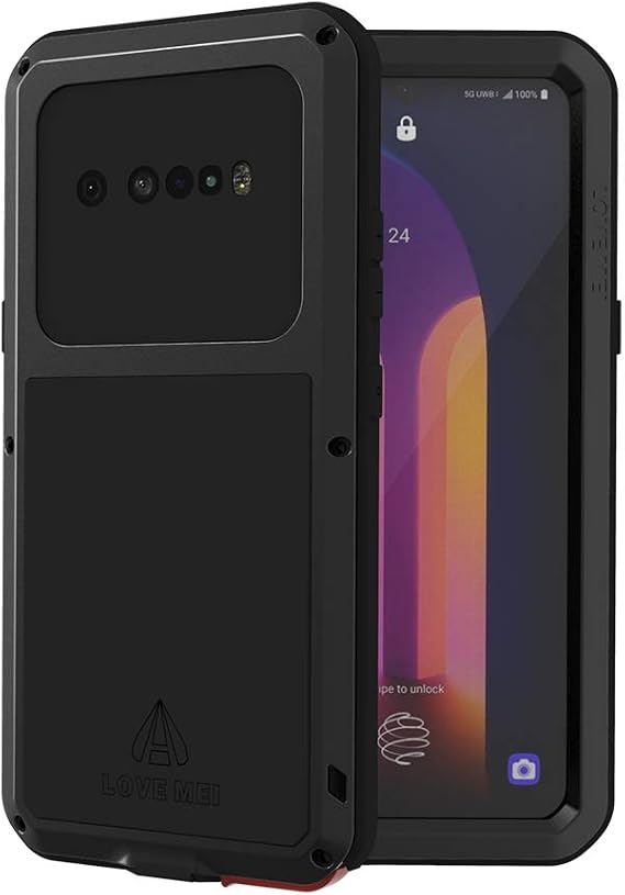 LOVE MEI Military Rugged Case for Samsung LG V60 ThinQ, with Tempered Glass Screen Protector, Shockproof Dustproof Scratch Proof Hybrid Metal and Silicone Gel Heavy Duty Full Body Cover Black