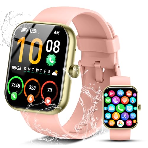 2026 Smart Watch for Men Women AnswerMake Call, 1.96 HD Fitness Tracker Running Watch,IP68 Waterproof,Pedometer, SleepStepActivityHeart Rate Monitor,110 Sport Mode Smartwatch for Android,Pink