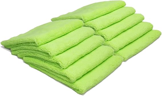 Autofiber [Elite] Edgeless Two-Pile Microfiber Detailing Towel (16"x16") Green - 10 Pack | All-Purpose Detail Rag | High-Pile, Low-Pile | Interior Towel