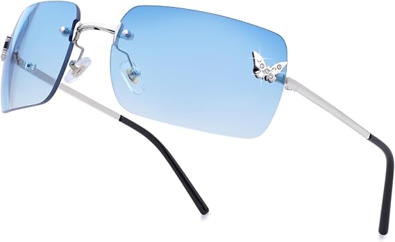 Y2K Rectangle Sunglasses for Women & Men - Rimless Tinted Lenses, UV400 Protection, Lightweight Comfort - Perfect for Driving & Street Fashion