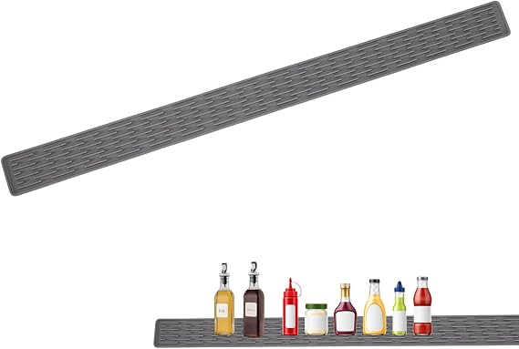 AYNKH Sink Drainer Mat Ultra-Thin Narrow Extended Drainage Mat, Anti-Slip Silicone Drying Mat Sink Splash Guard Draining Mat 70x5cm for Kitchen, Bathroom, Light Grey