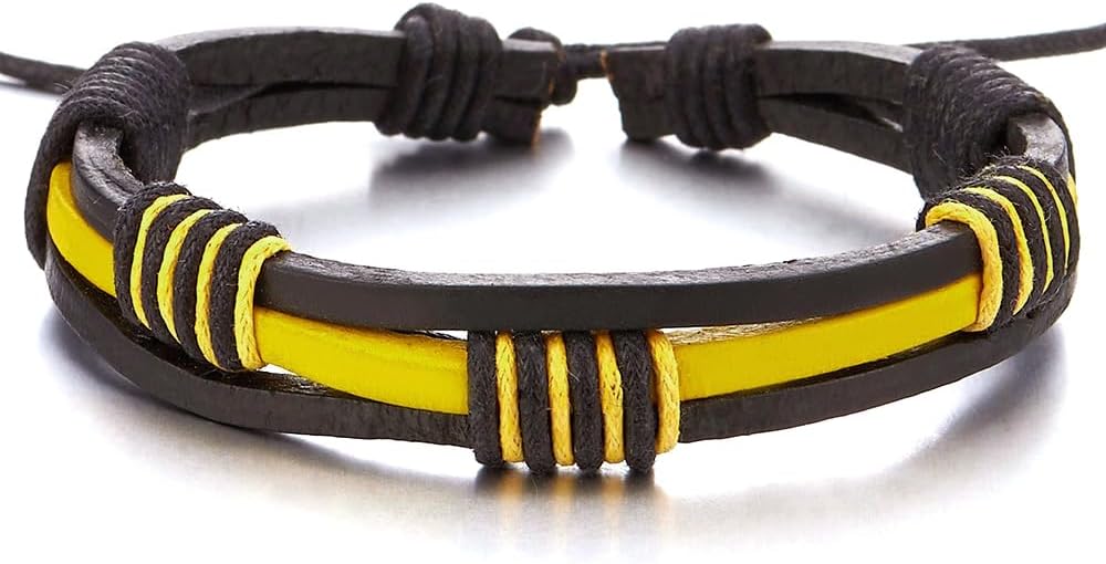 COOLSTEELANDBEYOND Hand-Made Mens Ladies Braided Leather Bracelet Genuine Leather Wristband Wrap Bracelet
