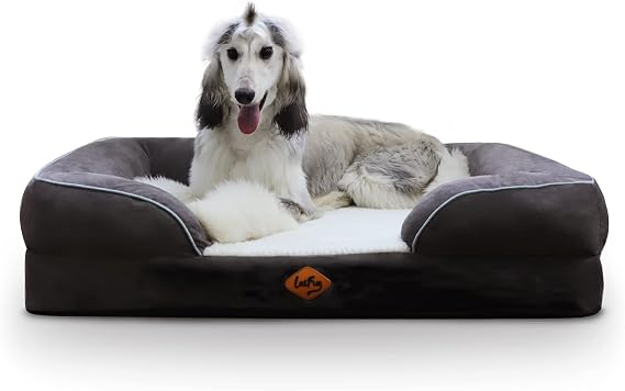Laifug Large Orthopedic Premium Memory Foam Dog Bed, with Washable and Removable Suede Cover, Waterproof Liner and Non-Slip Bottom Protect The Dog Bed, Grey, Large(38''x30''x9''