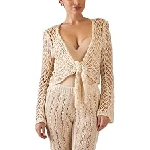 Kumufenc Beach Cover Up for Womens Summer Fashion Crochet Long Sleeve Swim Bathing Suit Covers Up
