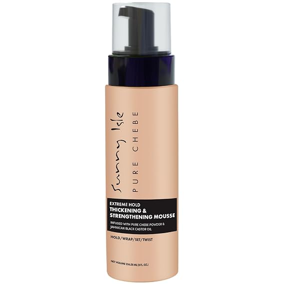 Sunny Isle Pure Chebe Extreme Hold Thickening & Strengthening Mousse 8oz | Infused with African Chebe Powder, Jamaican Black Castor Oil | Deliveres Definition & Volume | Twists, Protective Styles