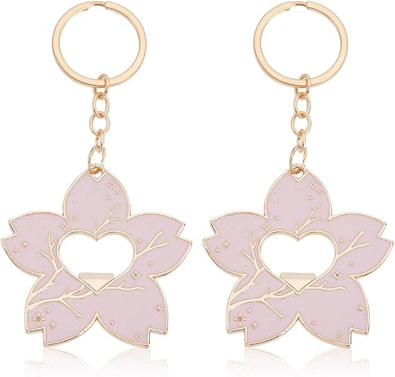 2Pcs Cherry Blossom Keychain Alloy Enamel Cherry Flower Keychain Pink Flower Keychains Funny Bottle Opener Keychains Purse Wallet Hanging Ornaments for Woman Bag Decoration Accessories