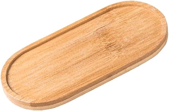 Solid Bamboo Oval Serving Tray - Round Bamboo Wood Plant Succulent Tray for Kitchen, Bathroom & More