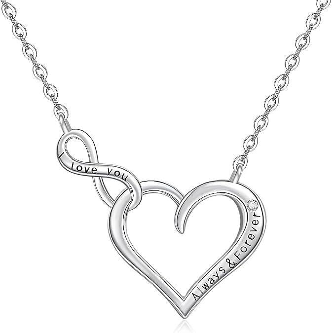 Infinity Heart Necklaces for Women Sterling Silver Heart Infinity I Love You Necklace 925 Hollow Pendant Dainty Charm Mothers Day Gifts