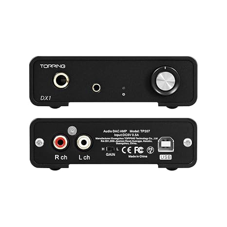 Topping DX1 DAC Headphone Amplifier Combo, 280mW2 HiFi DAC Amp, Two-Stage GAIN Switch USB Chargable Discrete LNRD, AK4493S DSD256 32Bit/384kHz XMOS XU208 Amps (Black)