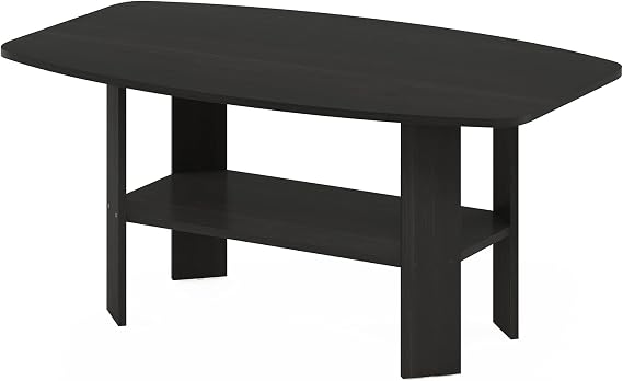 Furinno Simple Design Coffee Table, Espresso | Small Side Table wih Open Shelf, Tabletop with Soft Edges, for Living Room, Home Office,