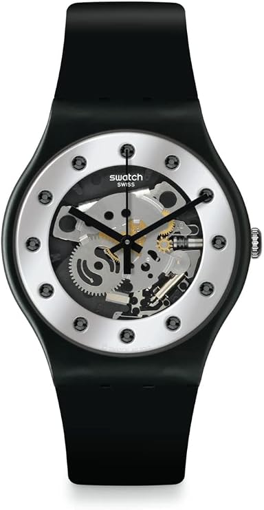 Swatch New Gent Biosourced Unisex Watch Casual Plastic Black Quartz Waterproof Silver Glam